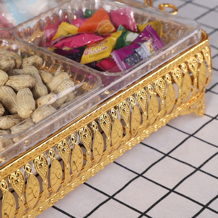 Home Decorative luxury trays Silver Golden Plated Metal and Acrylic Serving Candy  box and Fruit Deco Storage 6 Bays