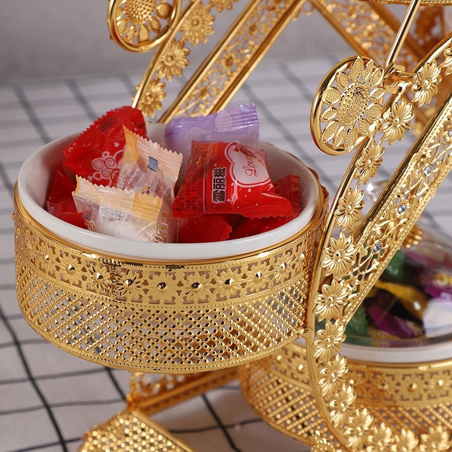 Home Decorative luxury tray Silver Golden Plated Metal and Ceramic Bowl Serving Candy box Fruit Deco Storage Tray