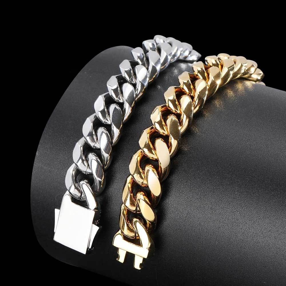 10mm 12mm Stainless Steel Men's Bracelet Chunky Necklace Men Chain 18K Gold Plated Luxury Miami Cuban Link Chain for Men