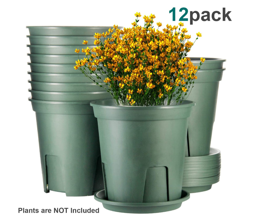 YiCai Many Size Green Gallon Plastic Garden Flower Pots With Drainage Seeding Plant Container Nursery Pot With Saucers