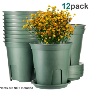 YiCai Many Size Green Gallon Plastic Garden Flower Pots With Drainage Seeding Plant Container Nursery Pot With Saucers