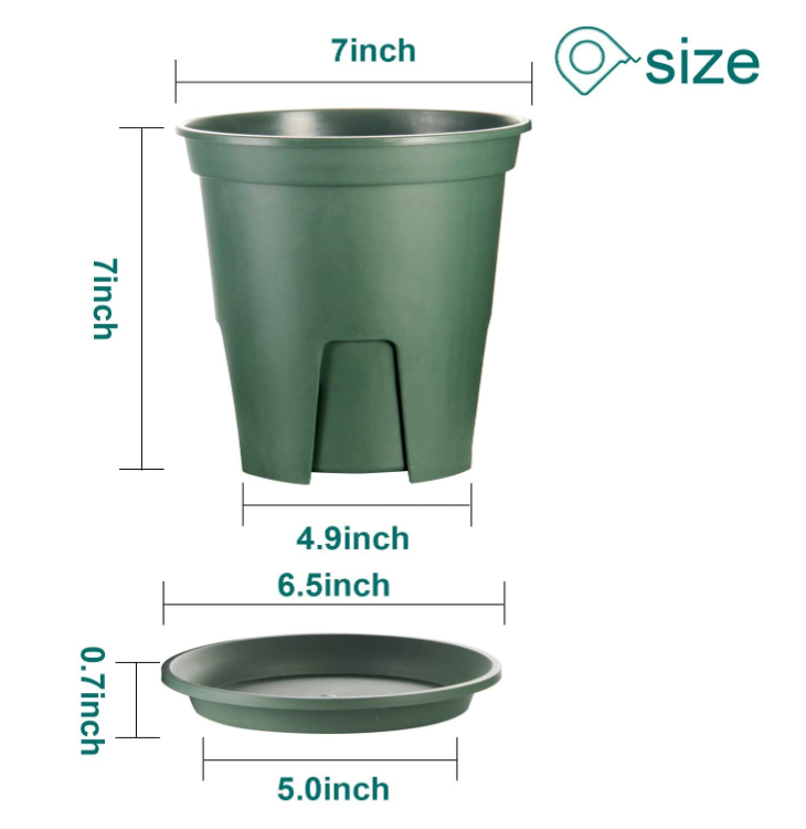 YiCai Many Size Green Gallon Plastic Garden Flower Pots With Drainage Seeding Plant Container Nursery Pot With Saucers