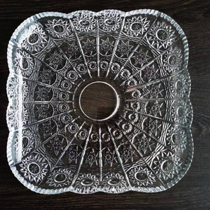 Sunflower Engraving Glass Modern Snack Fruit Plate Tray Candy Dried Fruit Inventory Square Glass Fruit Plate