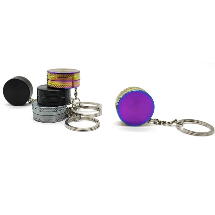 New Custom Logo Mini Size 30mm Portable Keychain Herb Grinder 2 Layers Zinc Alloy Spice Tobacco Grinder For Travel