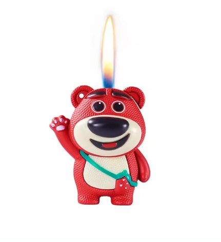 2024 Wholesale 3D Strawberry Bear Cartoon Lighter Refillable Gas Soft Flame Metal Lighter