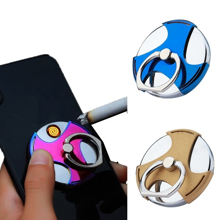 Wholesale Rotate Round Shape Phone Holder Lighter  Windproof Charging Zinc Alloy Electric USB Cigar Lighters For Smoking