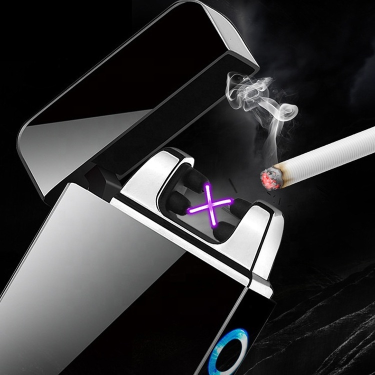 Factory Custom Windproof Dual Arc USB Lighter Rechargeable Flameless LED Power Plasma Cigarette Electric Lighter