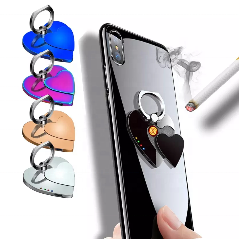 New Design Heart Shape Multifunctional Rechargeable USB Electric Lighter Portable Car Phone Holder Led Cigarette Lighter