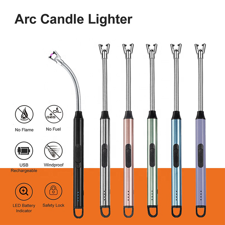 Custom Logo Long Neck Plasma Electric BBQ Lighter Rechargeable USB Arc Candle Lighters Torch Kitchen Outdoor Camping Wholesale