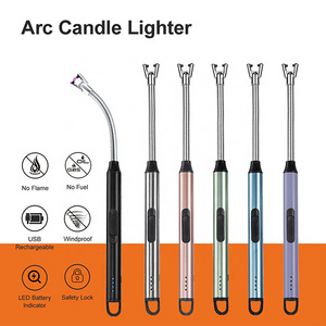 Custom Logo Long Neck Plasma Electric BBQ Lighter Rechargeable USB Arc Candle Lighters Torch Kitchen Outdoor Camping Wholesale