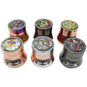 76mm Zinc Alloy 4 Parts Metal Herb Crusher Rechargeable Electric Led Light Tobacco Herb Grinder With Drawer Smoking Accessories