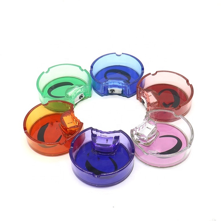 Funny Cool Plastic Electronic Ashtray C Shape Multicolor Car Acrylic Ashtray With Led Light