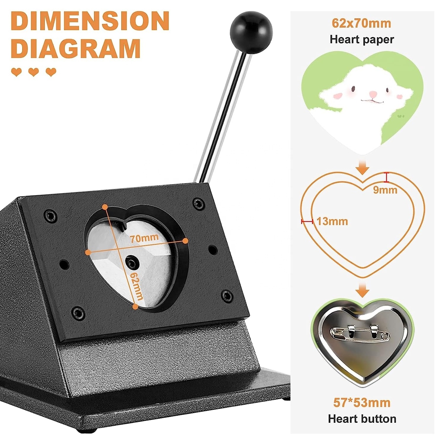 Heart Button Cutter 57*53mm Paper Punch Heart Shape Punch Cutter  for Paper Heart Button Maker