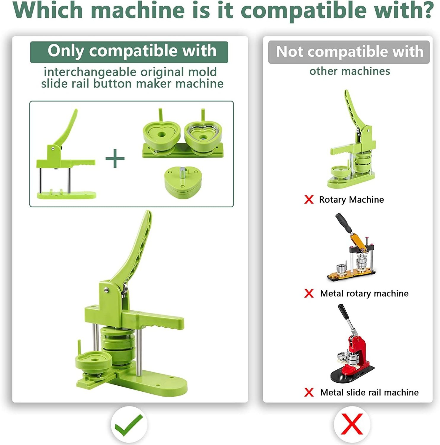 Heart Button Maker Mold 57*53mm, Interchangeable Die Mold Button Maker Mould Suitable for Slide Rail Button Maker Machine