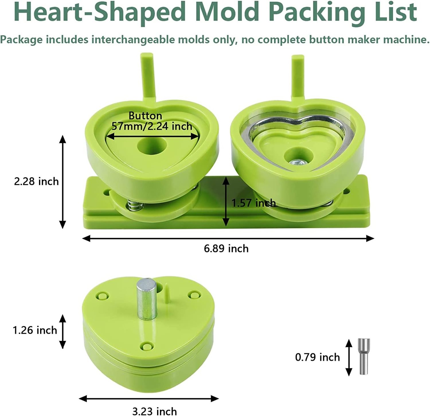 Heart Button Maker Mold 57*53mm, Interchangeable Die Mold Button Maker Mould Suitable for Slide Rail Button Maker Machine