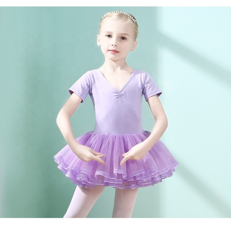 Leotard for Girls Ballet Dance Short Sleeve Full Tulle Tutu Skirted Dress Ballerina Costumes