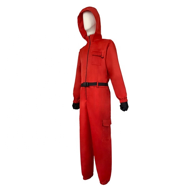 Adult Men Women Teen Kids Unisex Korean Red Soldier Game Jumpsuits Mask Set For Halloween Party Coverall Full Set