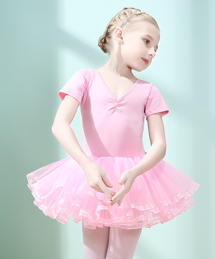 Leotard for Girls Ballet Dance Short Sleeve Full Tulle Tutu Skirted Dress Ballerina Costumes