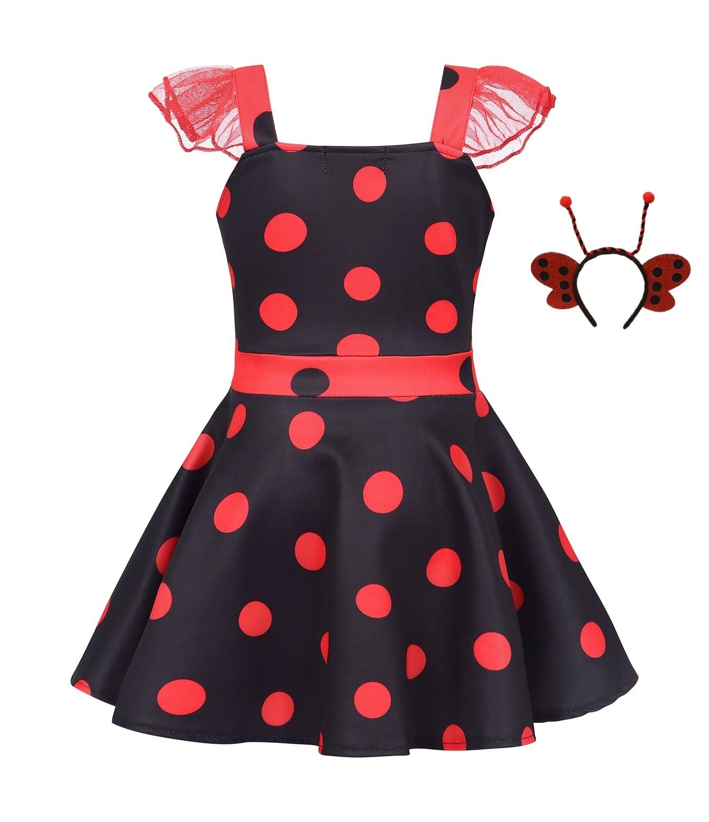 Butterfly Dress Costume for Girls with Polka Dots Tutu Dress Halloween Birthday Dress Up Pretend Play for Kids 3-8