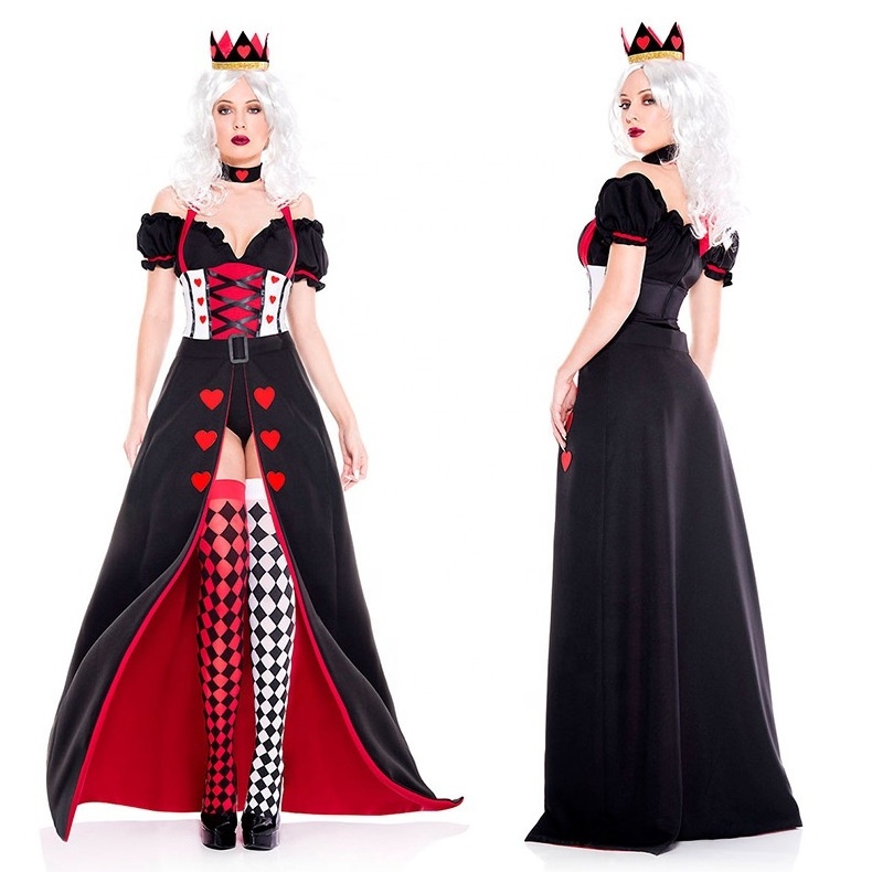 Halloween Deluxe Red Hearts Adult Costume Queen Dress for Women with Crown