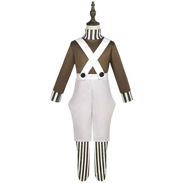 Kids Boys Candy Charlie and The Chocolate Factory Worker Halloween Cosplay Costume Shirt Jumpsuit Outfit Set with Gloves Legging