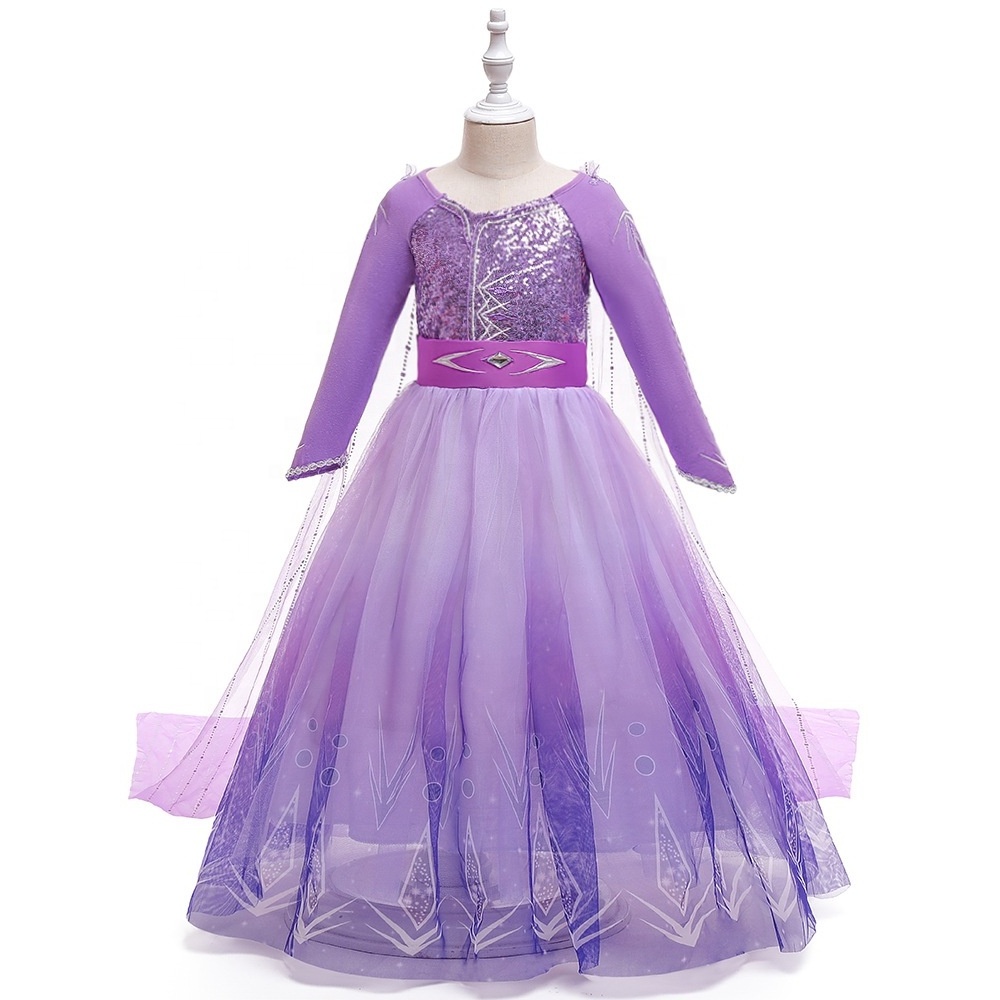 Elsa Costume Girls Purple Princess Dress Snow Queen Outfits With Tiara Wand Necklace For Halloween Christmas Cosplay Party 3-10y