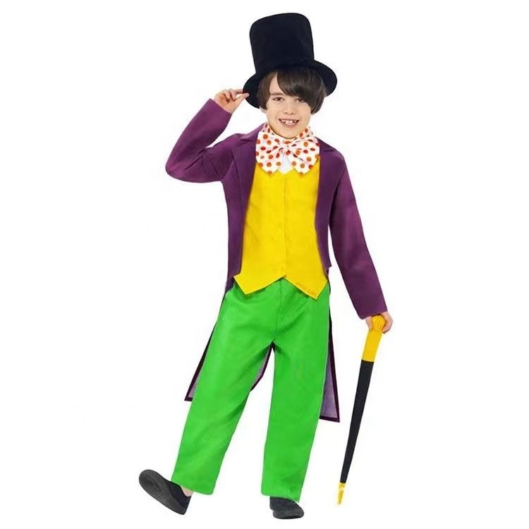 Kids Boys Candy Charlie and The Chocolate Factory Worker Halloween Cosplay Costume Shirt Jumpsuit Outfit Set with Gloves Legging