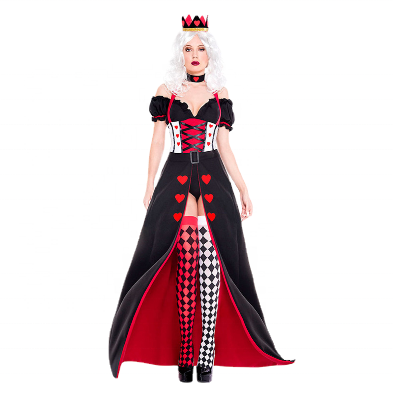 Halloween Deluxe Red Hearts Adult Costume Queen Dress for Women with Crown