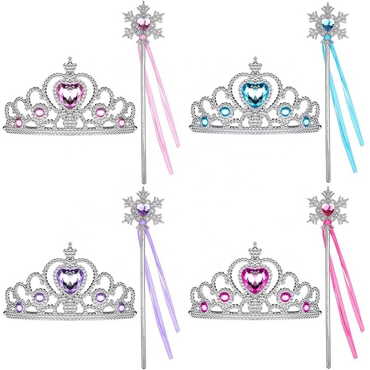 Princess Elsa Crown Tiara and Wand Set Silver Heart Jewel