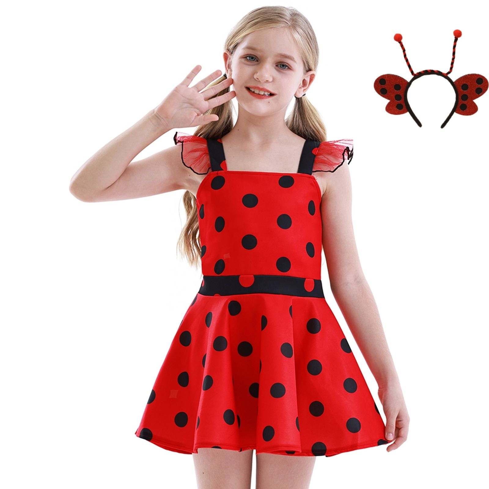 Butterfly Dress Costume for Girls with Polka Dots Tutu Dress Halloween Birthday Dress Up Pretend Play for Kids 3-8