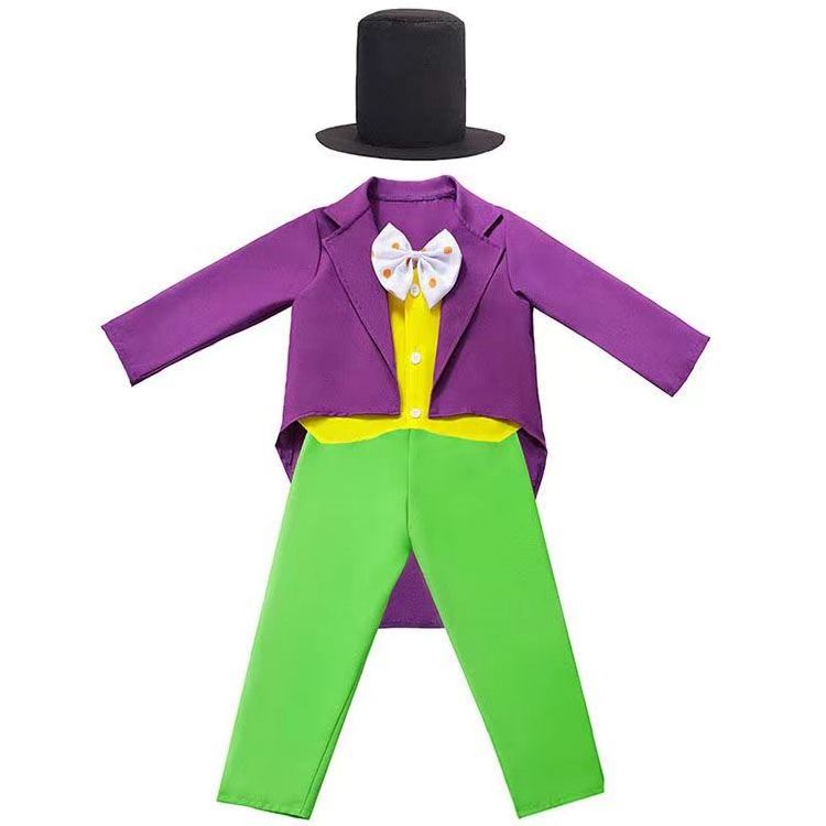 Kids Boys Candy Charlie and The Chocolate Factory Worker Halloween Cosplay Costume Shirt Jumpsuit Outfit Set with Gloves Legging