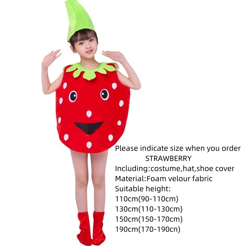 Unisex Kids Adult Plush Velour Carnival Strawberry Apple Watermelon Banana Pear Peach Poncho Fruits Costume Suit with Hat