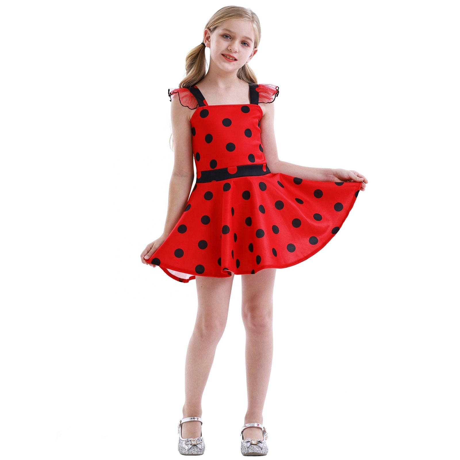 Butterfly Dress Costume for Girls with Polka Dots Tutu Dress Halloween Birthday Dress Up Pretend Play for Kids 3-8