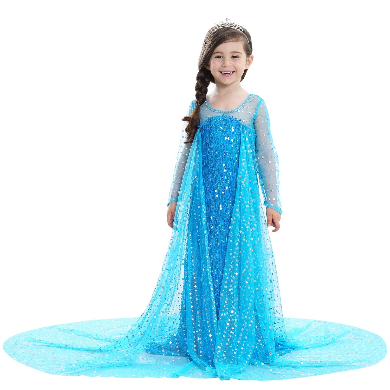 Girls Snow Blue Princess Dress Costume Luxury Sequin Birthday Party Dress Up Girls 2-10 Years