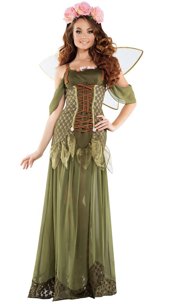 Fairy Women Forest Princess Costume Adult Halloween Fairy Tale Godmother Costumes with Wings