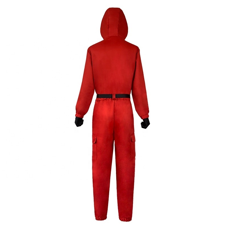 Adult Men Women Teen Kids Unisex Korean Red Soldier Game Jumpsuits Mask Set For Halloween Party Coverall Full Set