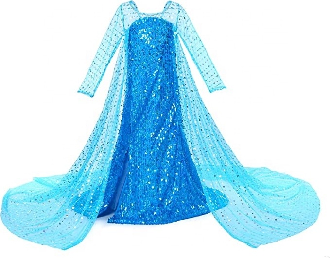 Girls Snow Blue Princess Dress Costume Luxury Sequin Birthday Party Dress Up Girls 2-10 Years