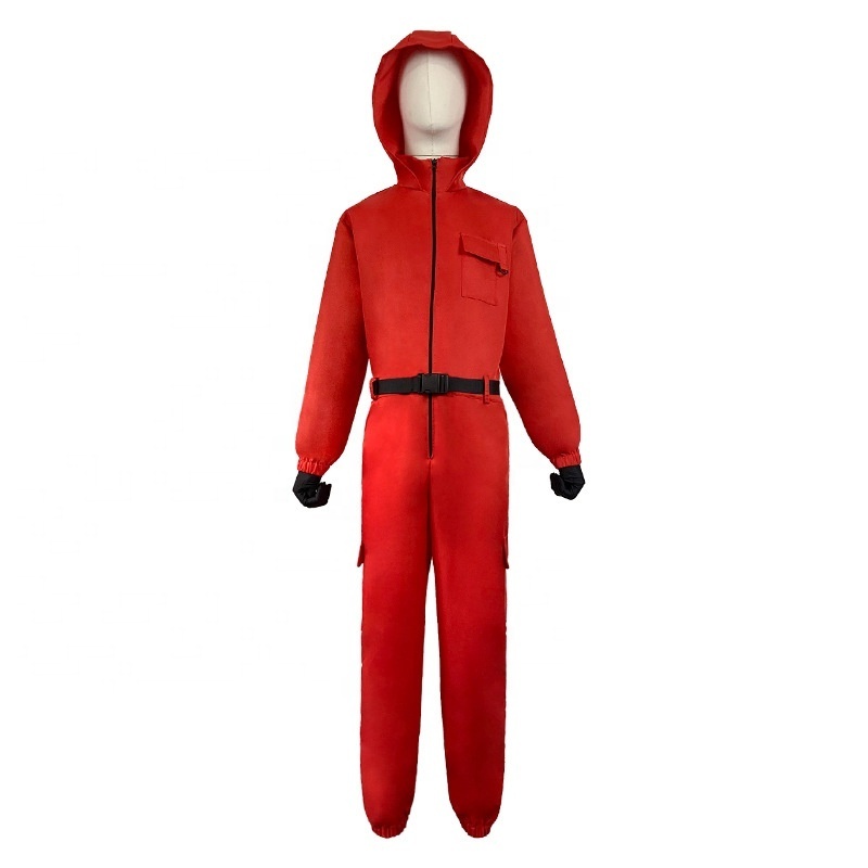 Adult Men Women Teen Kids Unisex Korean Red Soldier Game Jumpsuits Mask Set For Halloween Party Coverall Full Set