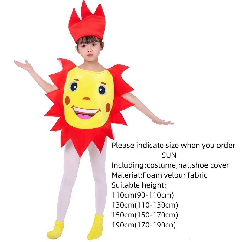 Kids Adult Plush Velour Carnival The Sun Moon Star Cloud Poncho Fruits Costume Suit with Hat Performance Stage Cosplay Su