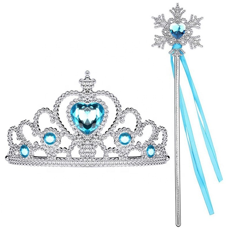 Princess Elsa Crown Tiara and Wand Set Silver Heart Jewel