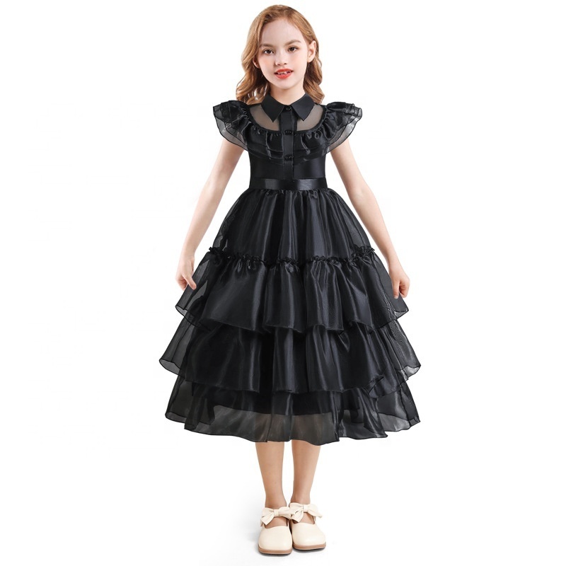 Wednesday Girls Princess Dress up Costume Cosplay Fancy Party Luxury Dress with Accessories 3-10Y