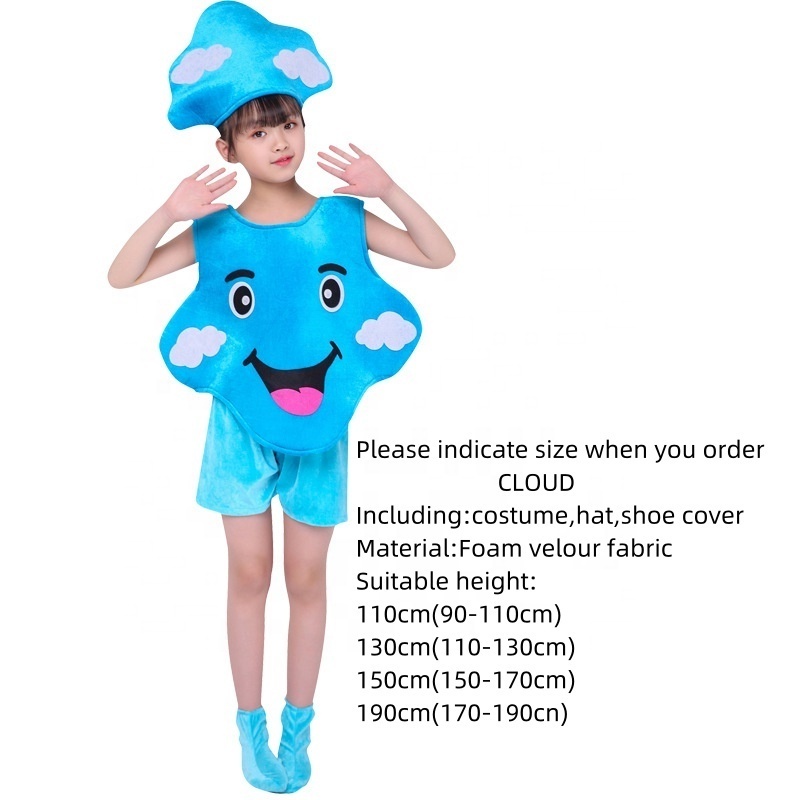 Kids Adult Plush Velour Carnival The Sun Moon Star Cloud Poncho Fruits Costume Suit with Hat Performance Stage Cosplay Su