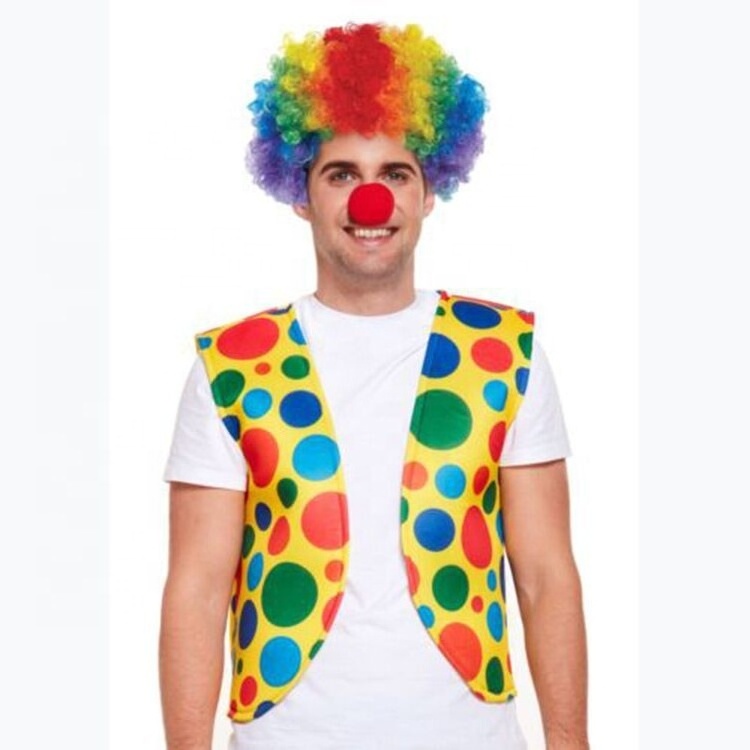 Clown Costume Nose Clown Wigs  and Vest - 3 Pc Clown Dress Up Accessories