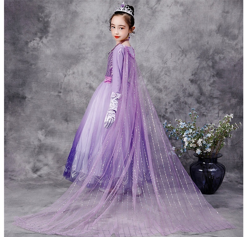 Elsa Costume Girls Purple Princess Dress Snow Queen Outfits With Tiara Wand Necklace For Halloween Christmas Cosplay Party 3-10y