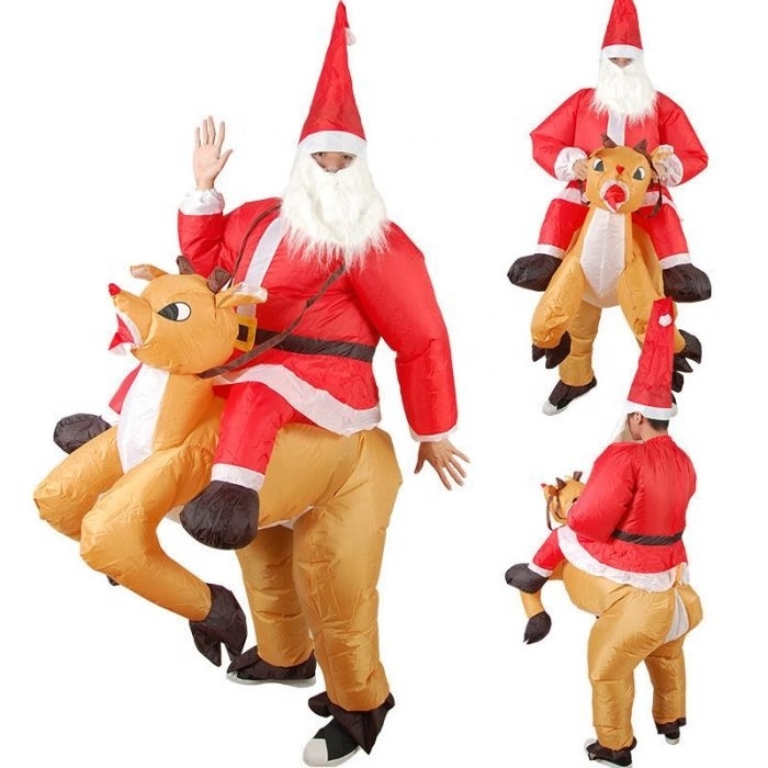 Santa Claus Costume for Men Red Piggyback Riding Funny Santa Costume Father Christmas Costume for Adults