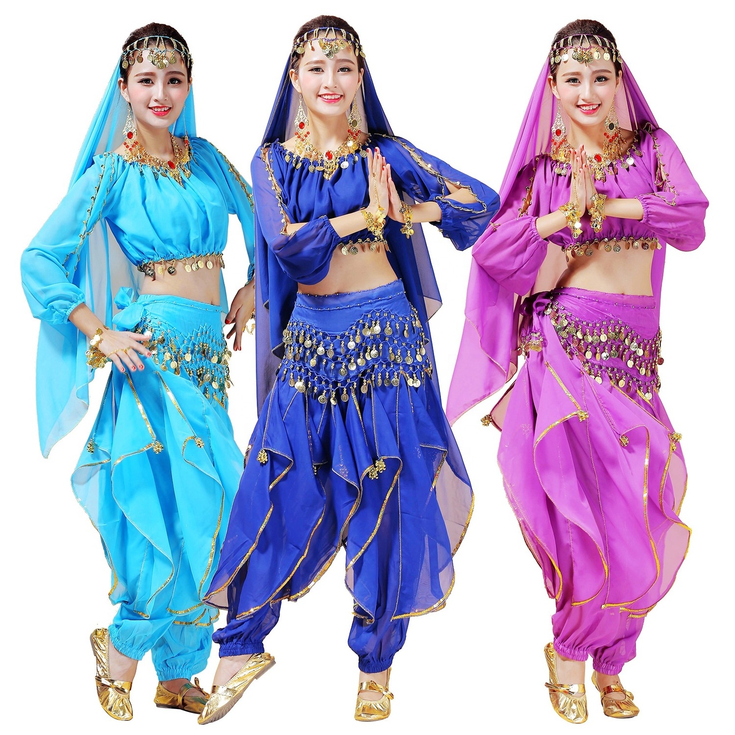 Women's Halloween Costume Tops Skirt Set with Accessories Belly Dance Performance Outfit 6 Colors