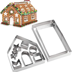 10pcs 3D Gingerbread House Stainless Steel Christmas Scenario Cookie Cutters Set Biscuit Mold Fondant Cutter Baking Tool