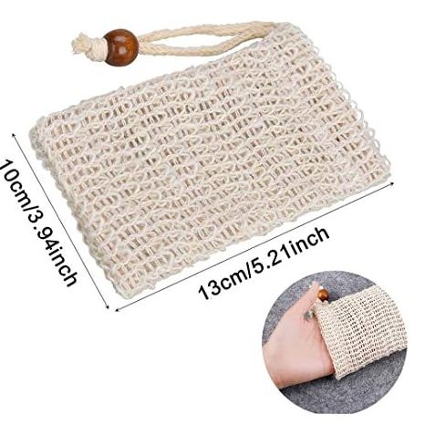 Natural Sisal Saver Pouch Soap Hemp Bag With Handles Exfoliator Homemade Soap Mesh Bag