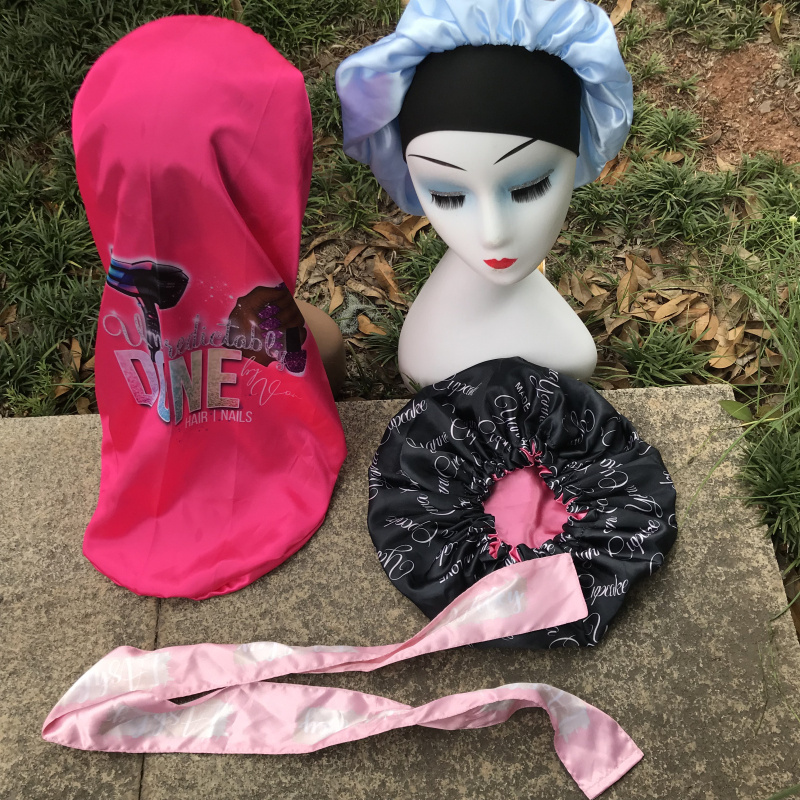 Hair Head Oversized Scarf Name Brand Wrap Bag Elastic Band Matching Custom Set Velvet Men Silk Designer Satin Bonnets And Durags