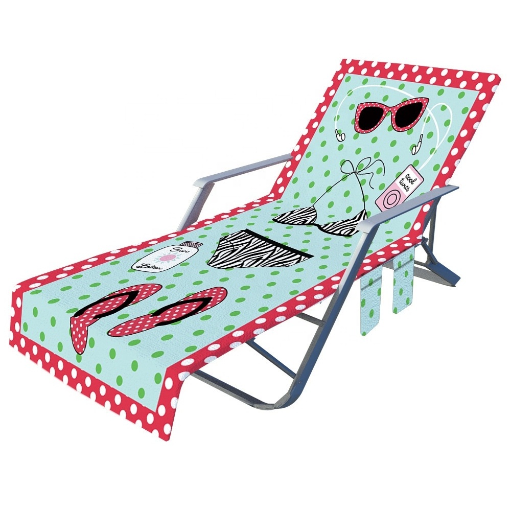 Custom Outdoor Hotel Pool Microfiber Terry Cloth Chaise Lounge Beach Recliner Chair Cover Towel